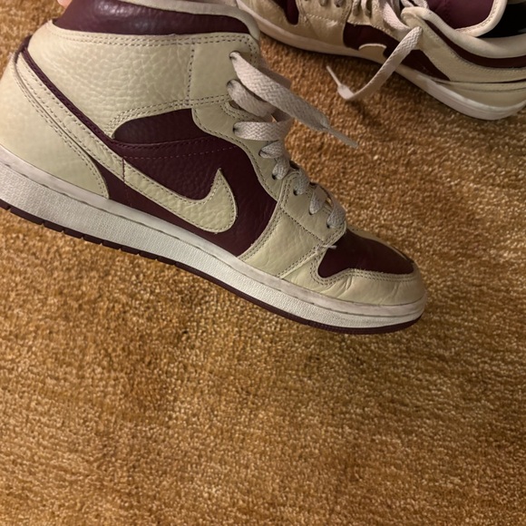 Nike Air Jordan 1 Low Burgundy and Cream Leather Sneakers - Picture 2 of 6